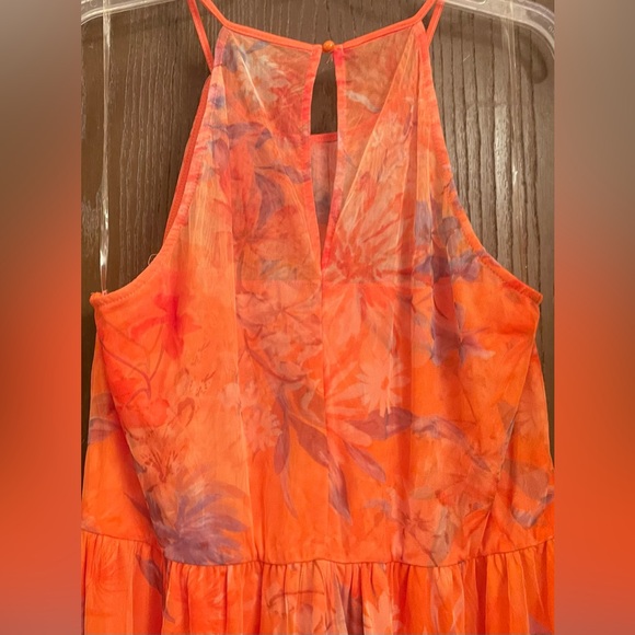 Candalite Womens Orange Multicolor Mesh Sleeveless Long Flowy Maxi Dress 2X - Picture 9 of 11